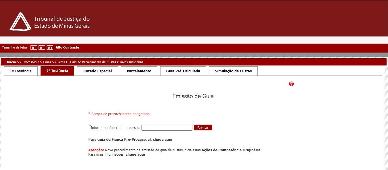 Como emitir guia de Apelação no TJMG pela Segunda Instância