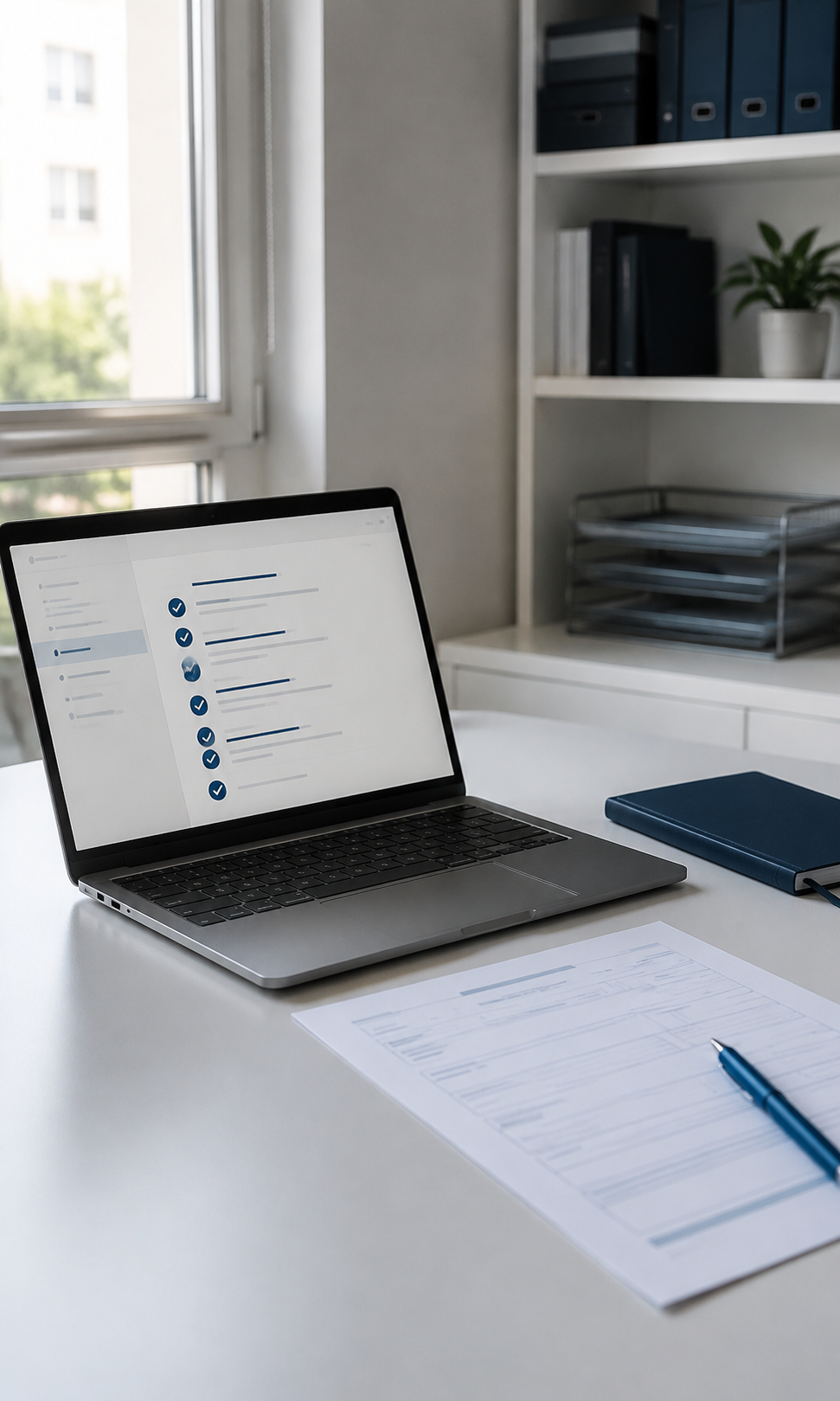 Ambiente de trabalho organizado para consulta de tutoriais e conferência de guias judiciais