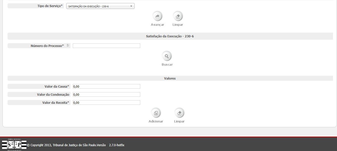 Página de emissão de guias no Portal de Custas do TJSP